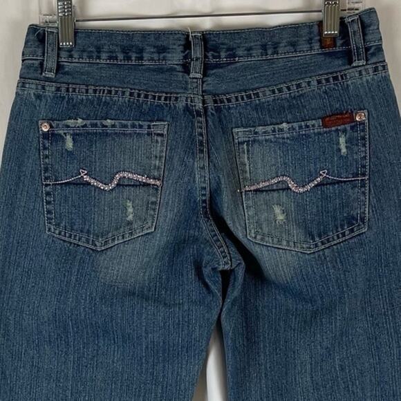 7 For All Mankind Low Rise Bootcut Medium Factory Distressed Wash Jeans Size 30 - Picture 5 of 10